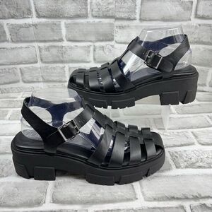 Wild Pair Women’s 10 Heraa Adjustable Black Fisherman Platform Lug Sole Sandals